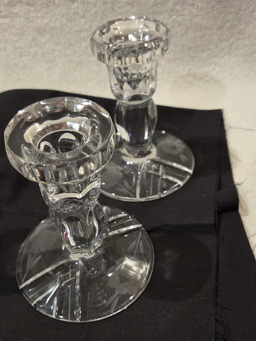 VINTAGE CANDLESTICKS WITH ETCHED FLOWERS - Picture 4 of 4